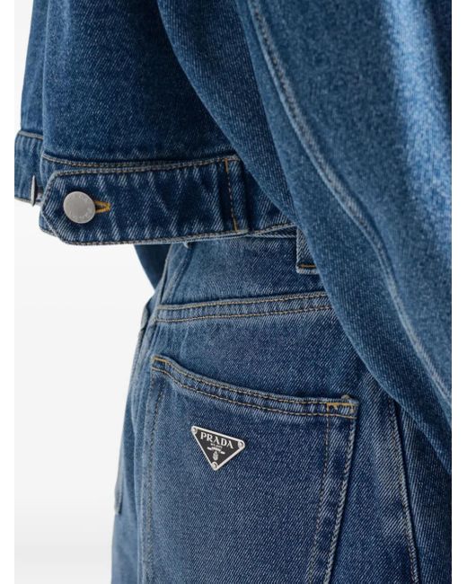 Prada Blue High-Rise Patch-Pocket Denim Shorts