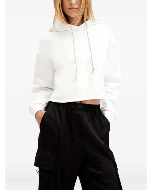 AllSaints White Pippa Chain-Drawstring Cropped Hoodie