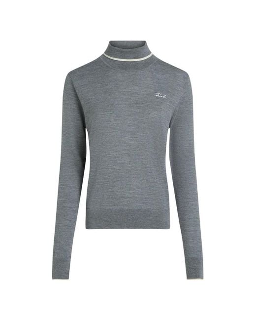 Karl Lagerfeld Blue Wool Turtleneck Sweater