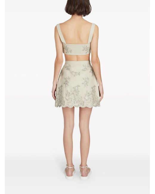 Giambattista Valli Natural Floral-jacquard High-waist Miniskirt