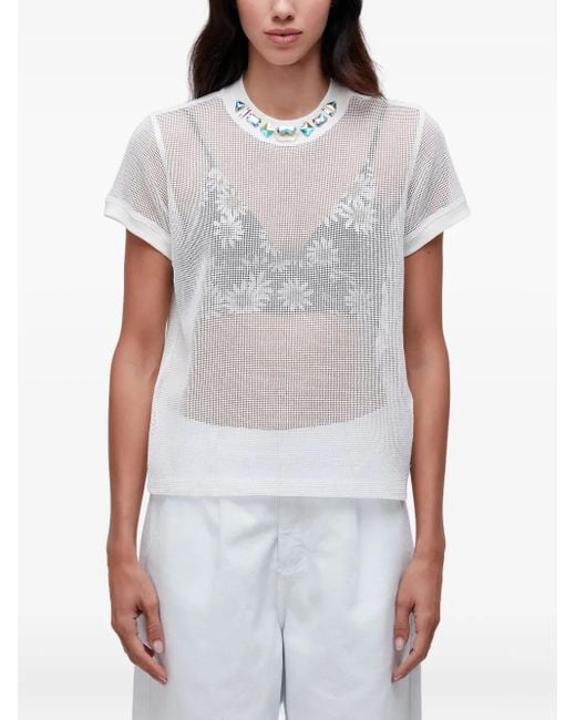 Osklen White Crystal-Embellished Mesh T-Shirt
