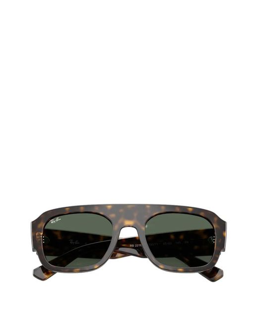 Ray-Ban Green Tortoiseshell-Effect Rectangle-Frame Sunglasses
