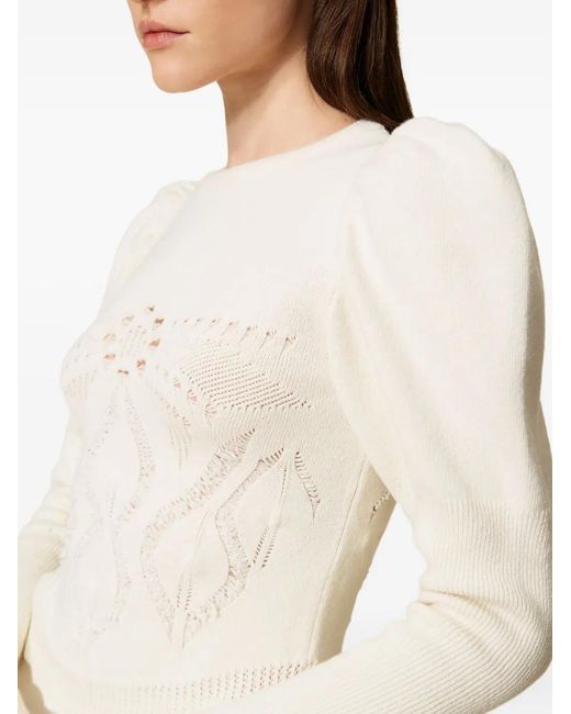 Twinset Natural Open-Knit Puff-Sleeve Jumper