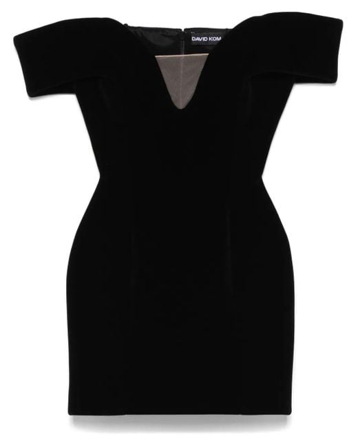 David Koma Black Off-Shoulder Velvet Mini Dress