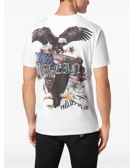 Philipp Plein White Graphic-Print Cotton T-Shirt for men