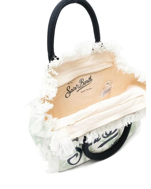 Mc2 Saint Barth White Vanity Fringed Print Tote Bag