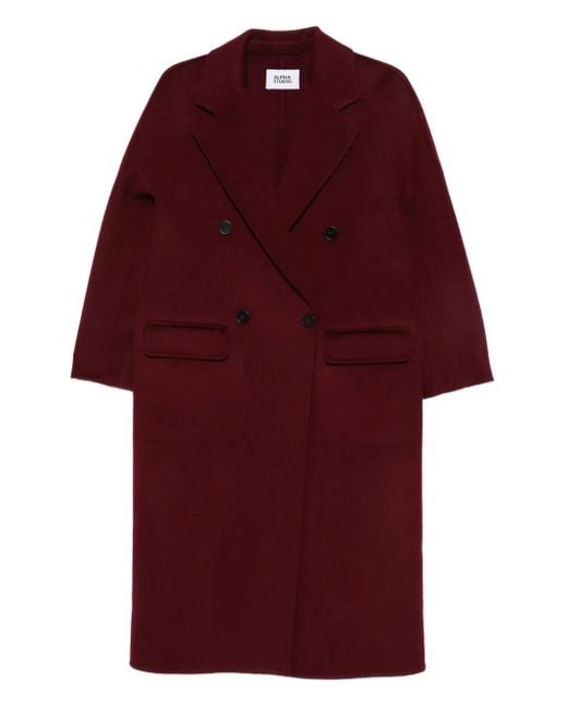 Alpha Studio Red Double-Breasted Wool Coat