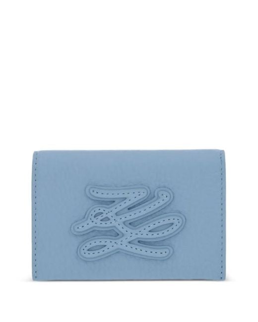 Karl Lagerfeld Blue K/Autograph Logo-Patch Pebbled Wallet