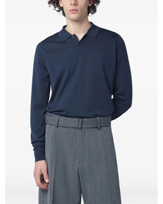 John Smedley Blue Cotswold Long-Sleeve Polo Shirt for men