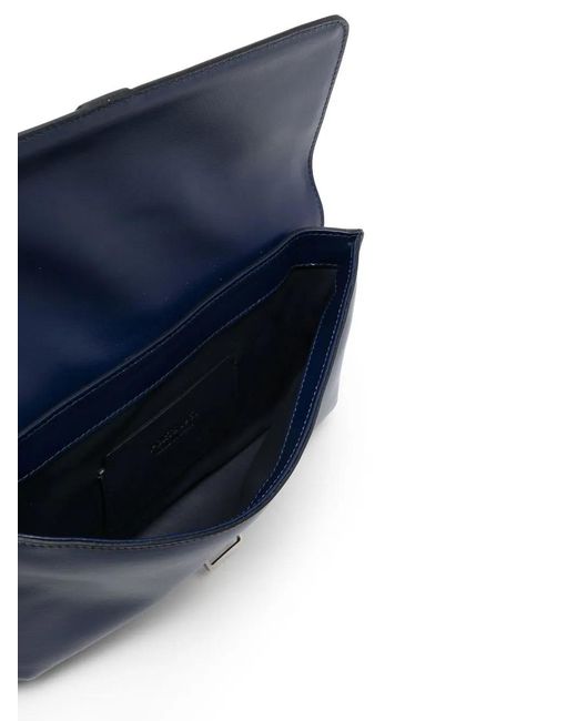 Ports 1961 Blue Geometric-Detail Leather Shoulder Bag