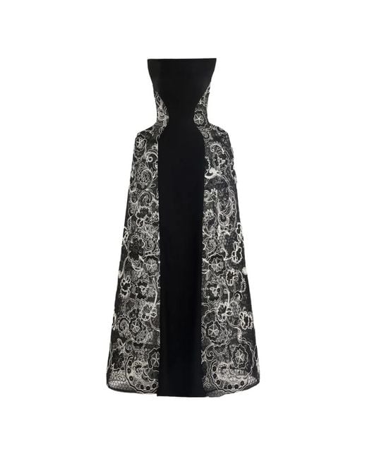 Gemy Maalouf Black Strapless Embroidered Maxi Dress