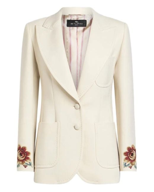 Floral-embroidered blazer Etro de color Natural