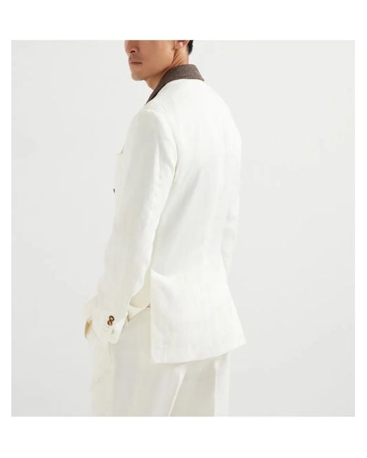 Brunello Cucinelli Natural Linen Blend Double-Breasted Jacket for men