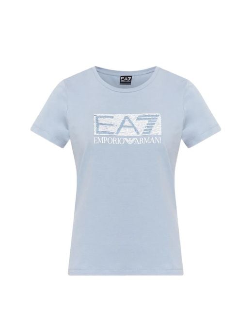 EA7 Blue Sequin-Logo T-Shirt