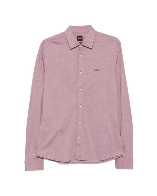 Boss Pink Logo-Embroidered Long-Sleeve Shirt for men