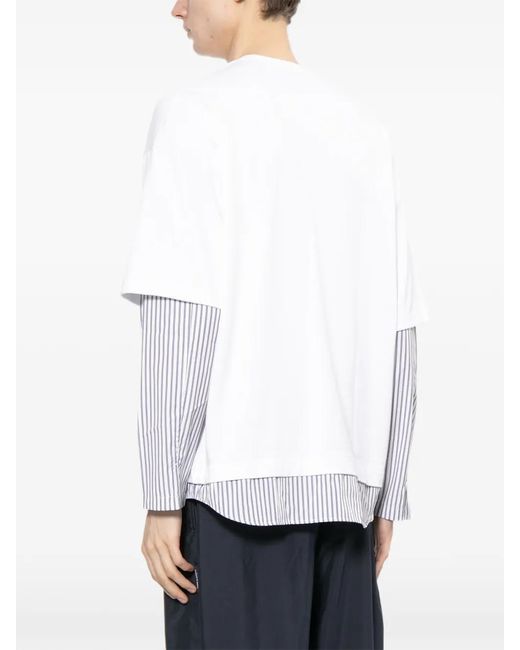 Comme des Garçons White Striped-Sleeve T-Shirt for men