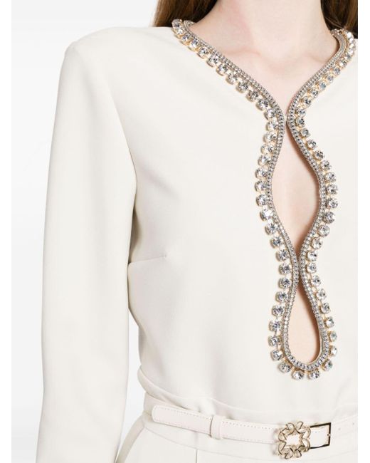 Elie Saab White Crystal-Embellished Belted Jumpsuit