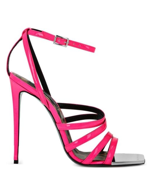 Philipp Plein Pink Square-toe Patent Leather Sandals