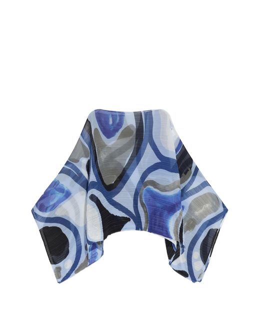 Pleats Please Issey Miyake Blue Abstract-Print Pleated Top