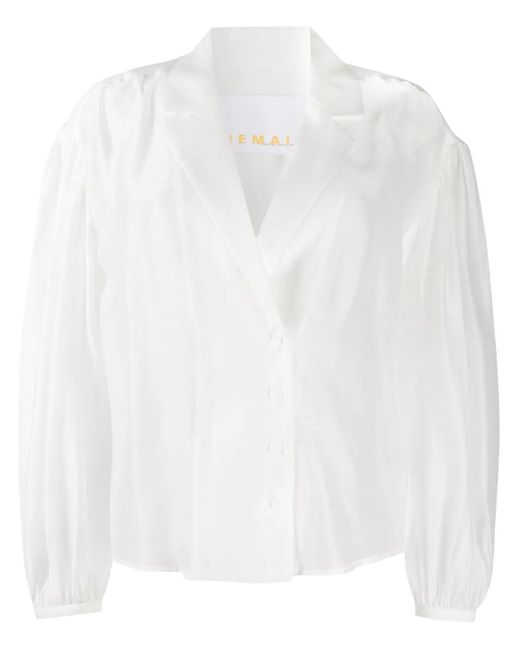 Remain White Balloon-Sleeved Double Breasted Blouse
