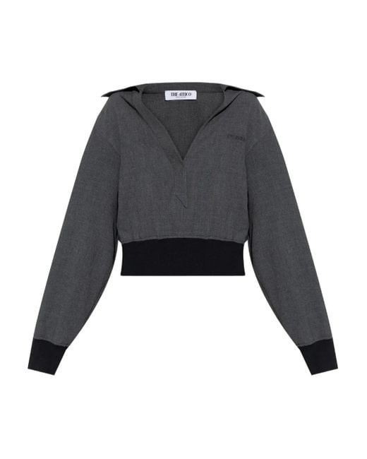 The Attico Black Banded-Cuff Collared Top
