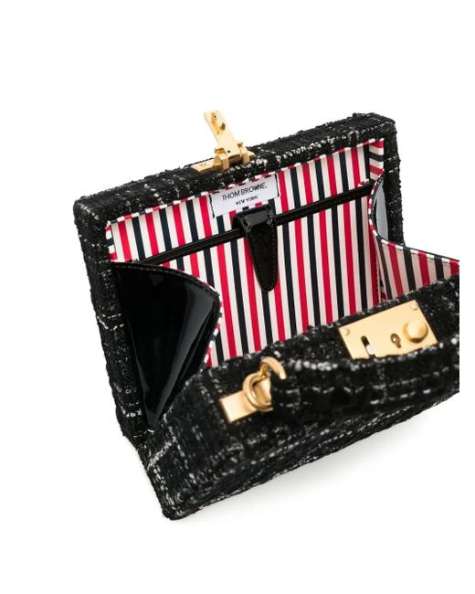 Thom Browne Black Mini Tweed Ribbon Chain Tote Bag