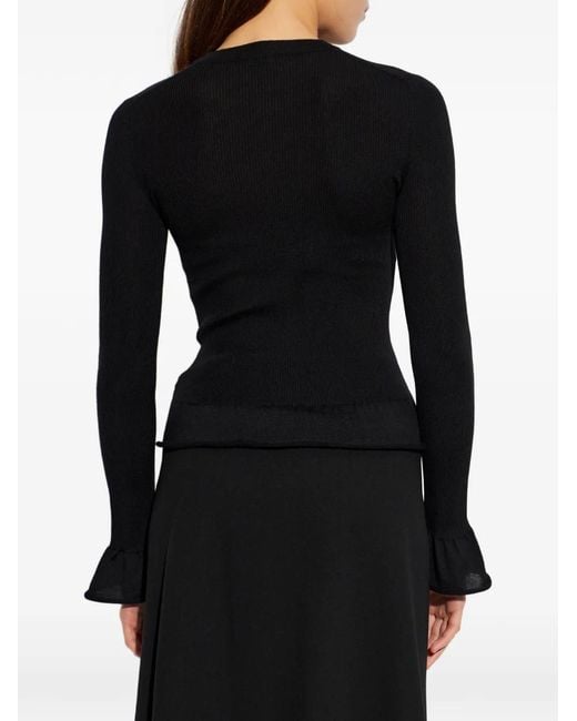 Jil Sander Black Ruffled-Cuff Ribbed Sweater