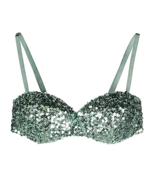 Moschino Green Sequined Sweetheart-Neck Bra