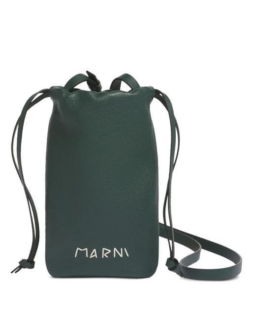 Marni Green Drawstring Logo-Embroidery Pouch for men