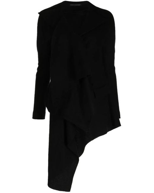 Yohji Yamamoto Black Asymmetric-Hem Wool Coat
