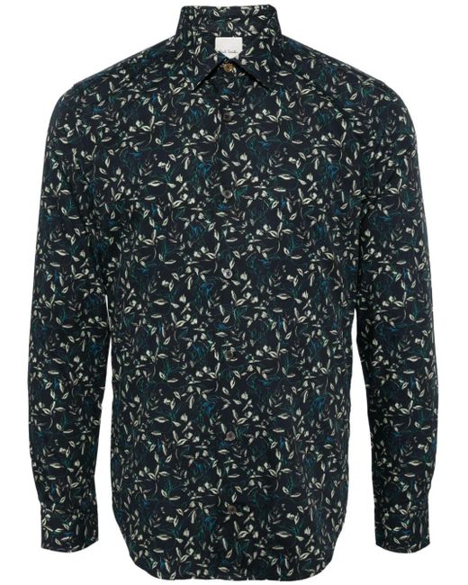 Paul Smith Blue Floral-print Poplin Shirt for men