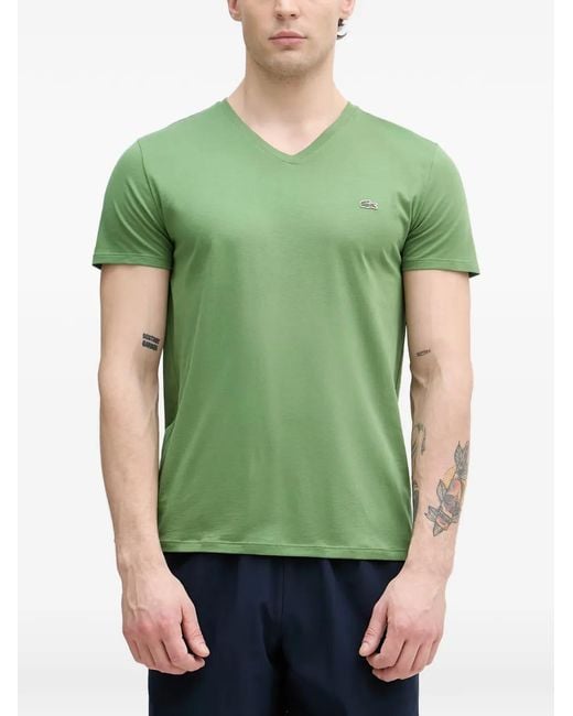 Lacoste Green Logo-Patch V-Neck T-Shirt for men