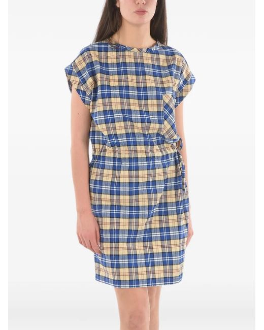 Woolrich Blue Tartan-Check Elasticated-Waist Mini Dress