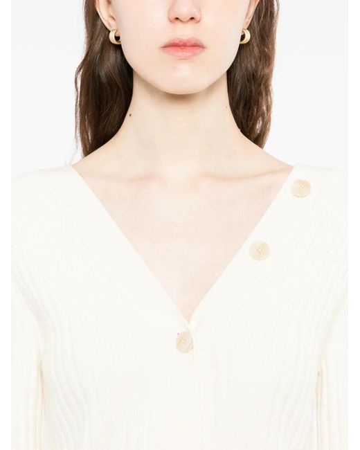 Theory White Button-Back V-Neck Cardigan