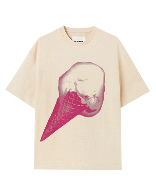 Logo-print cotton T-shirt Jil Sander en coloris Pink