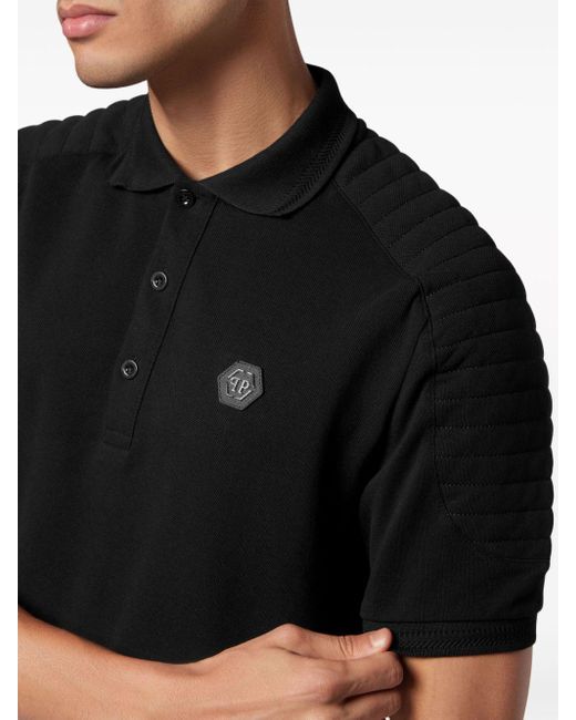 Philipp Plein Black Logo-appliqué Cotton Polo Shirt for men