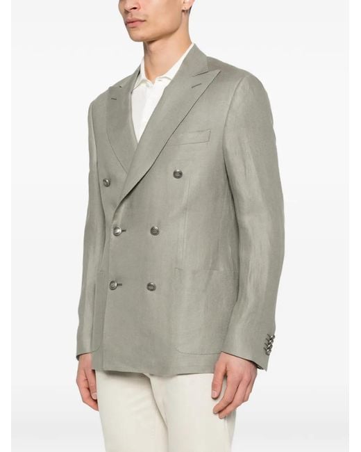 Corneliani Gray Academy Light Double-Breasted Patch-Pocket Jacket for men