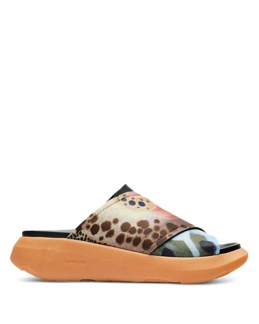 Onwuad White Cross-Strap Print Slides