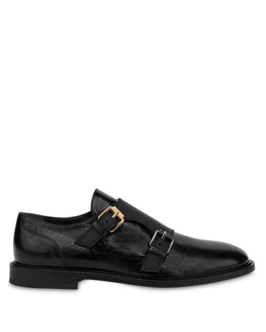 Moschino Black Leather Monk Shoes for men