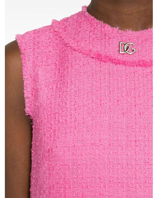 Robe courte en tweed à design sans manches Dolce & Gabbana en coloris Pink