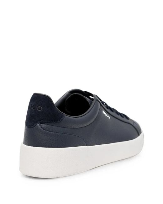 HUGO Blue Logo-Plaque Grained-Leather Sneakers for men