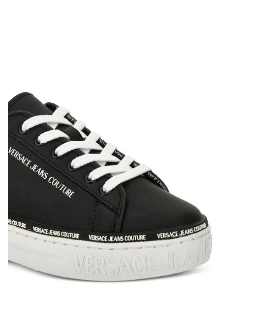 Versace Jeans Couture Black Logo-Detail Lace-Up Trainers