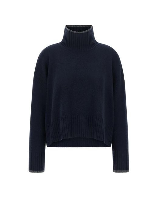 Pinko Blue Ribbed-Knit High-Neck Sweater