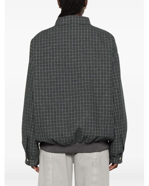 Miu Miu Green Check-Pattern Logo-Patch Jacket