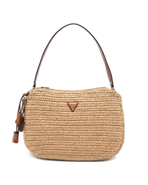 Guess Natural Woven-Effect Shoulder Bag