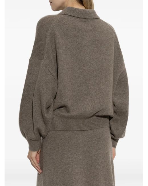 Lisa Yang Brown Etta Long-Sleeve Polo Shirt