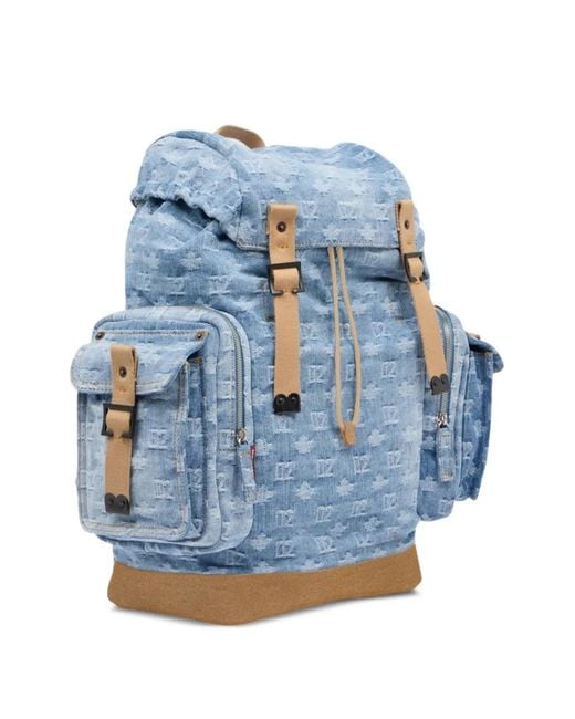 DSquared² Blue Denim Cotton Calf Monogram Backpack for men
