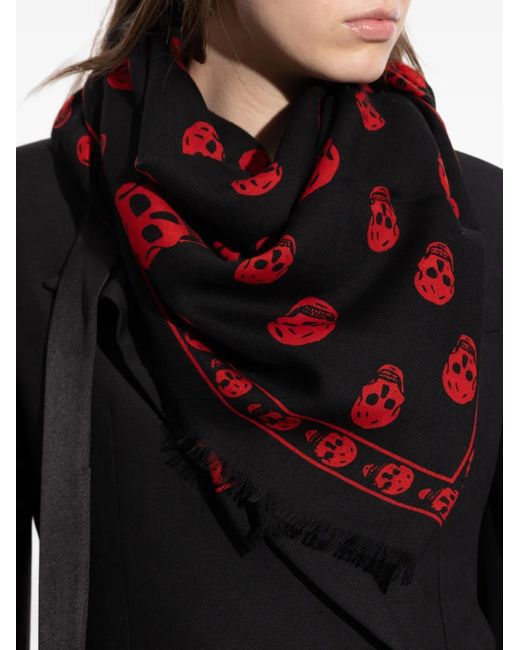 McQueen Red Classic Skull-Print Scarf
