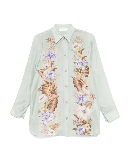 Zimmermann White Coco Printed Silk Shirt