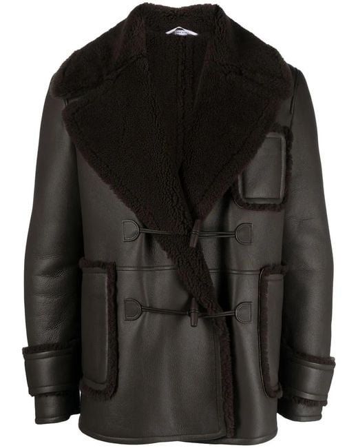 Thom Browne Black Shearling-Collar Double-Breasted Coat for men